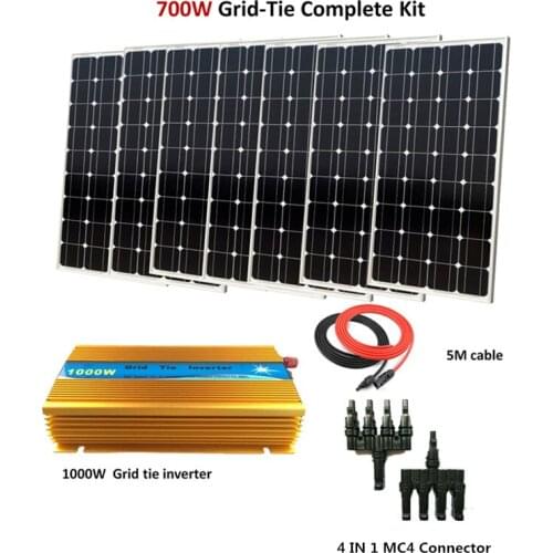700W Glass Solar Panels with 1000W Inverter Grid tie System 7 x 100w mono solar panel home system kit
