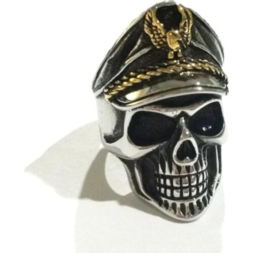 Antique 316L stainless steel Animal head mens skull rings punk style American navy captain skull signet men jewelry party rings