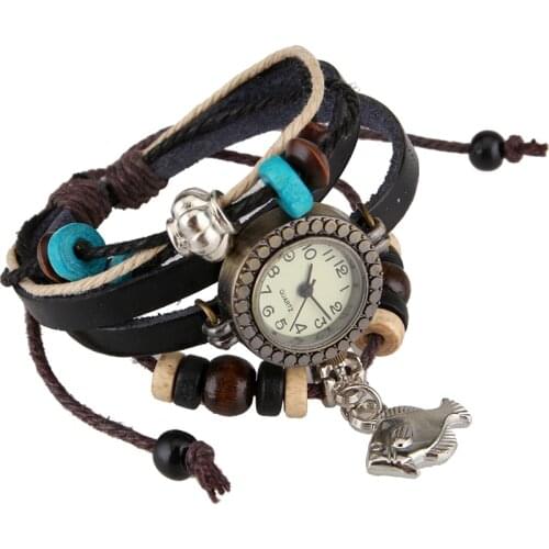 Top New Leather Strap Quartz Watches Fish Angle Wing Vintage Fashion Leather Bracelet Women Dress Reloj Mujer Relogio Feminino