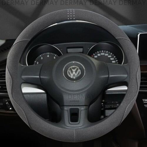 DERMAY Suede Car Steering Wheel Cover Genuine Leather Cow for Volkswagen VW Passat B1 B2 B3 B5 B6 B7 B8 Magotan Auto Accesorios