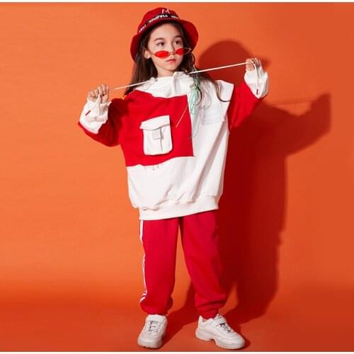 Street Wear Kids Vestido Hip Hop Children Costume Girls Jazz Costume Long Sleeve Sweater School Stage Ropa Hip Hop Kids BL1955