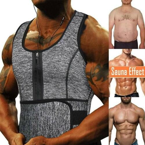 Men Sweat Sauna Vest Waist Trainer Compressiong Neoprene Body Shaper Corset Weight Loss Shaper Slimming Tank Top Workout Shirt