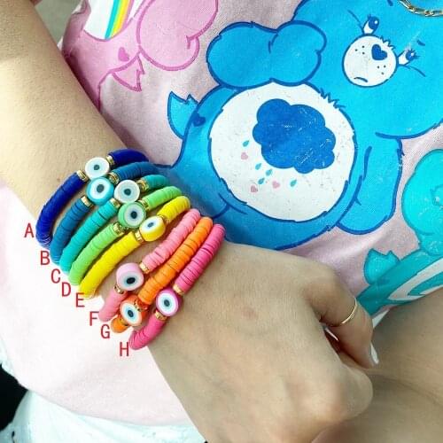 Go2Boho 2021 Turkish Evil Eye Bracelet Polymer Clay Heishi Disc Beads Charms Greek Eye Bracelets For Women Summer Beach Jewelry