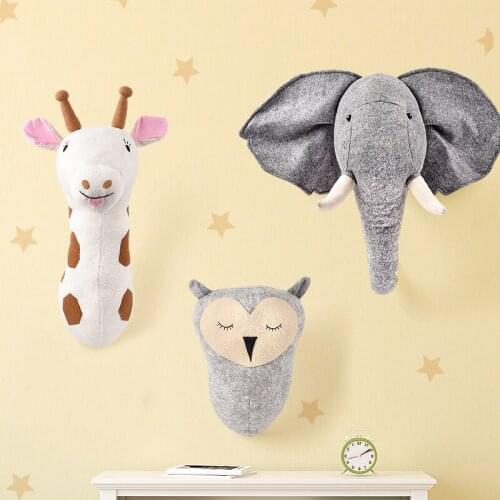 INS Nordic Owl Giraffe Elephant Wall Mount Animals Head Stuffed Artwork Wall Hanging Living Home Decoration Photography Props