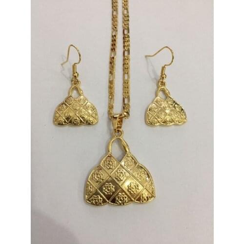 Handmade BAG P house endan Necklaces Earrings Gold Color PNG Jewellery Set Papua New Guinea Wedding party women girls gifts