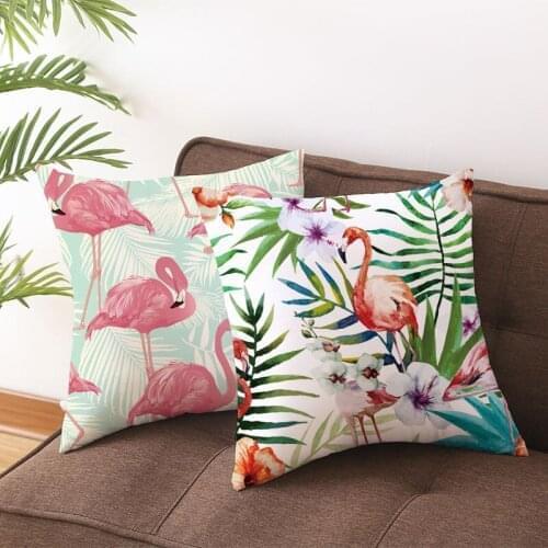 Summer Tropical Plant Flamingo Decorative Pillowcase Green Leaf Pillowcase Flamingo Pillowcase Home Decor