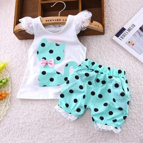Cute Toddler Girl Clothing Sets Summer Style Sleeveless Little Girls Clothes Set Dot Shorts Baby Girl Clothing Set