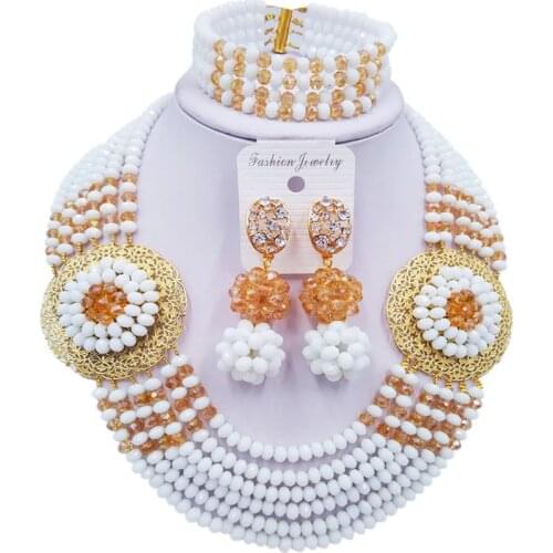 National Style White Champagne Gold AB Nigerian Crystal Beads Jewelry Anniversary Present 6C-SPHJZ-27