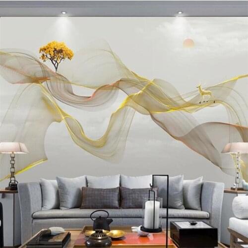 Milofi custom wallpaper mural new Chinese style abstract ink line smoke landscape artistic conception elk background wall