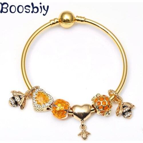 New Arrival European Style Gold Color Charm Bangle With Small Bees Pendants DIY Fashion Brand Bracelet For Women Jewelry Gift