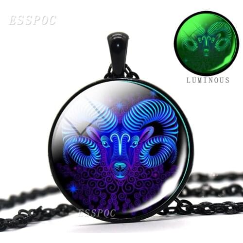 12 Constellations Necklace 12 Zodiac Signs Luminous Glass Cabochon Necklace Leo Virgo Cancer Libra Gemini Pisces Aries Necklace