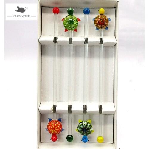 4Pcs Coffee Muddler Sea turtle head Glass Stirring Sticks Cocktail With 20cm Long Handle glass Drink stirrers Bar Swizzle Sticks