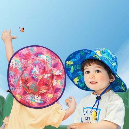 2021 New Summer Kids Bucket Hat UV Protection Boys Cap Children Panama Outdoor Beach Girls Sun Hat Cartoon Infant Fisherman Cap