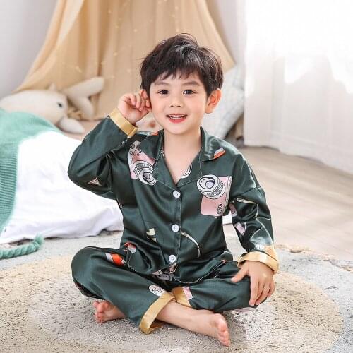 Children Ice Silk Cartoon Dinosaur Cat Sleeepwear Children Clothing Short Sleeve Pajama Sets Baby Girls Boys Casual Nightwear