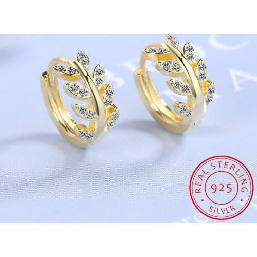 Real 925 Sterling Silver Sweet Leaves CZ Ear Cuff Clip on Earrings For Women Without Piercing Earings Jewelry DA1378