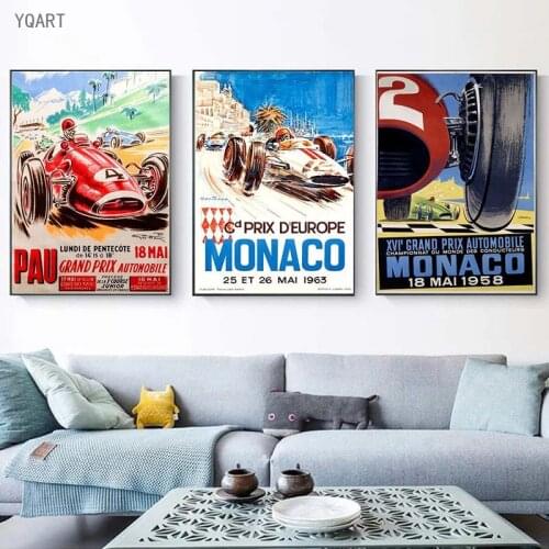 Retro Monaco 64th Super Motor Car Champion World Grand Prix Poster Wall Art Canvas Painting Picture for Home Room Decor