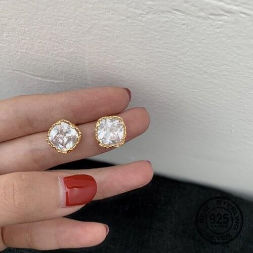 S925 Silver Needle Square Zircon Stud Earrings For Women Korean Fashion Simple Hot High Quality Girlfriend Gifts Jewelry INEFFA