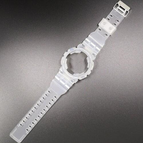 Replacement Rubber Watchband For Casio G-SHOCK GA100 GA110 GA120 Set Transparent White Silicone Watch Band Strap With Watch Case