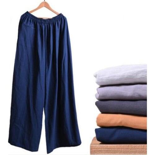 Unisex Blue/Grey/Yellow 100%Cotton Spring&Summer Shaolin Monk Kung Fu pants Martial Arts bloomers Buddhist Zen Lay Trousers