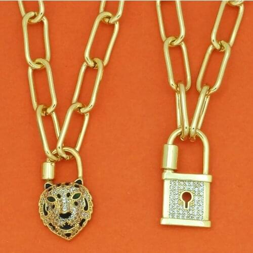 Vintage CZ Crystal Padlock Pendant Necklace for Women Choker Necklaces Jewelry New Cool Animal Leopard jaguar head Lady Gifts