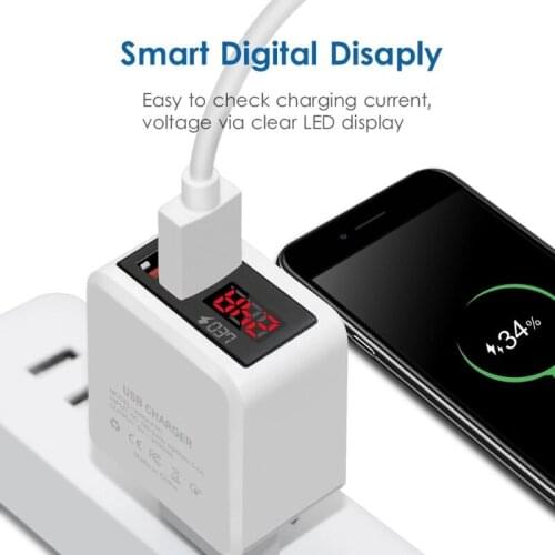 USB Charger LED Digital Display 2.4A EU/US/UK Plug Mobile Charger Fast Charging 2 Port USB Mobile Phone Charger Adapter
