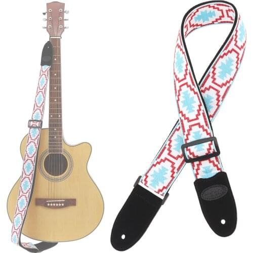 Jacquard Weave Double Fabric Guitar Strap Genuine Leather Cow Suede Ends with for Acoustic Electric Guitars Bass