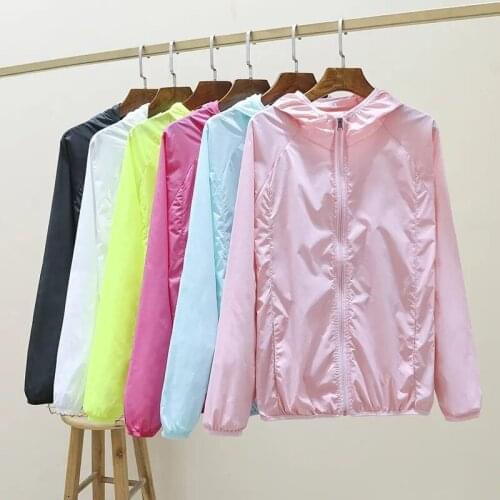 Women UV-resistant Breathable Thin Sun Protection Clothing New Summer Coat Hooded Zipper Short Outdoor Sports And Casual Clothes
