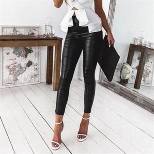 Womens Sexy arrival Faux Leather Slim Fit Pants Skinny Casual Trousers Ladies Python Skin Leopard Printed Full Length Trousers