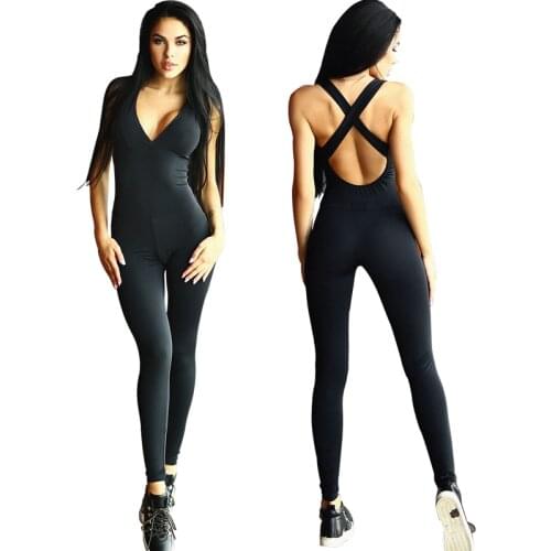 2020 Bandage Jumpsuit Fitness Women Push Up Gym Outfit Backless Yoga Suits Workout Running Woman Sportwear Tracksuit Clothes