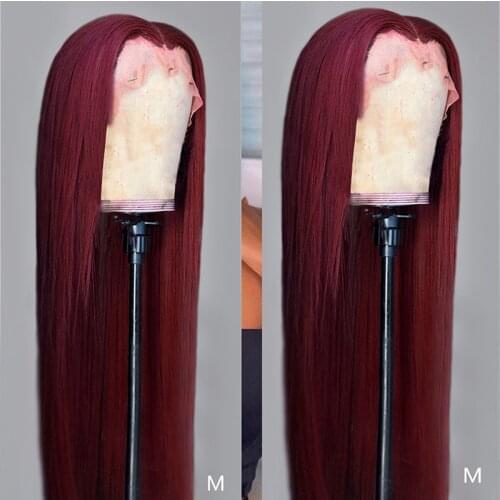 24inch Long Straight Synthetic Hair Lace Front Wigs for Women Wine Red Color Heat Resistant Fiber Hair Glueless Lace Wigs
