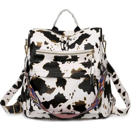 Cow Print PU Leather Women Shoulder Backpack Zebra Style Lady Fashion Color Strap Handbag Travel Crossbody Bag