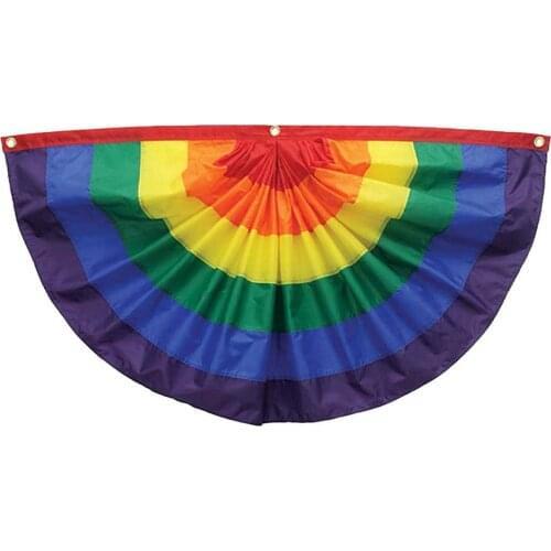 2021 Fan-shaped Flag Pleated Rainbow Fan Flags Digitally Printed Holiday Banner LGBT Gay Pride Rainbow Flag Gay Flag Pride Flag