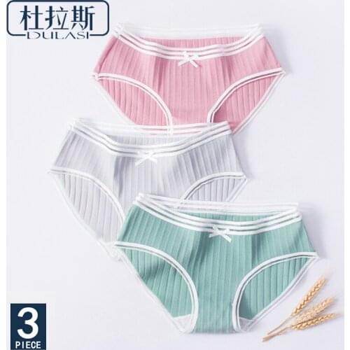3 Pcs/lot Cotton Bow Pantie Women Underwear Striped Briefs Breathable Panties for Girls Panty Lady Mid-Waist Seamless DULASI