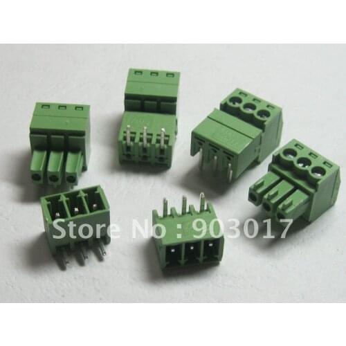 30 pcs Pitch 3.81mm Angle 3pin/way Screw Terminal Block Connector Green Color Pluggable Type with angle pin