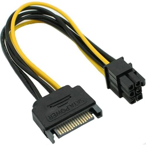 5pcs 15pin SATA Male to 8pin(6+2) PCI-E Power Supply Cable 15cm 18AWG PCI Express Graphic Card Power Adapter Wire
