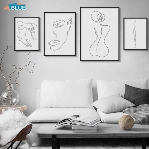 Abstract Line Feminine Face Figure Wall Art Canvas Posters Prints Minimalist Woman Fine Naked Painting Modern Wall Picture Decor