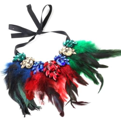 ZMZY Big Chunky Statement Crystal Pendant Crystal Necklace Luxury Style Feather Collar Choker Jewelry For Women