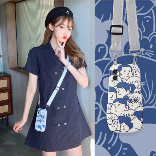 Crossbody Lanyard Chain Cat Ears Stick Figure Case For Iphone 11 12 Pro Max 8 plus X XS XR XSMAX for Huawei Mate 30 40 PRO P40