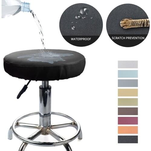Pu Leather Round Chair Cover Waterproof Dustproof Seat Cover Bar Stool Cover Home Restaurant Chair Protector for Hotel Banquet