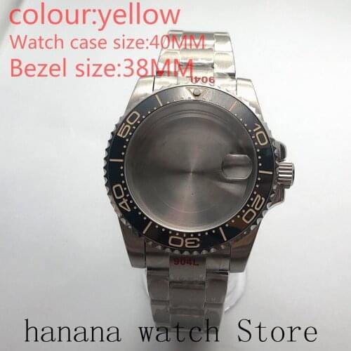 Suitable NH35 / NH36 Mingzhu2813 Miyota self-winding yellow 40mm stainless steel case with rotating bezel sapphire glass