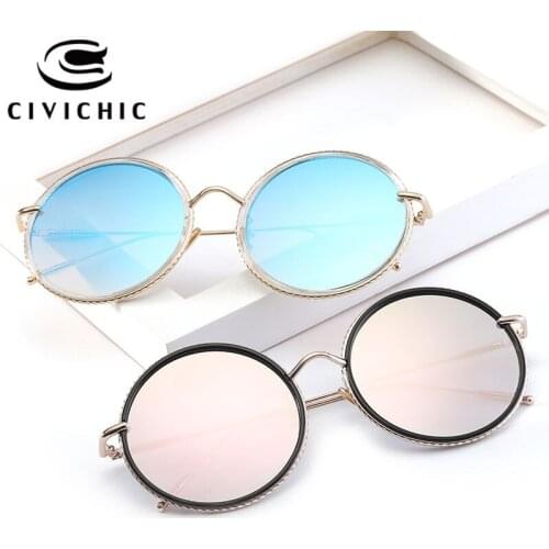 CIVICHIC New Fashion Women Round Sunglasses Men UV400 Mirror Glasses HD Lens Flat Goggles Classic Oculos De Sol Hipster E383