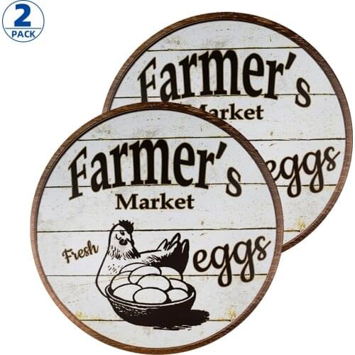 DL-2-Pack Vintage Look Tin Metal Sign 12 x 12 inch - Farmers Market Fresh Eggs