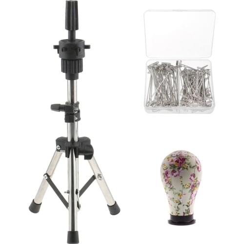 23" Canvas Mannequin Head with Tripod Stand + 150 T Pins for Wig Making Hat Display - Complete Wig Making Kit and Supplies