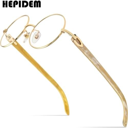 HEPIDEM Buffalo Horn Glasses Frame Men Round High Quality Women Eyeglasses 2020 New Luxury Optical Frame Eyewear 0012