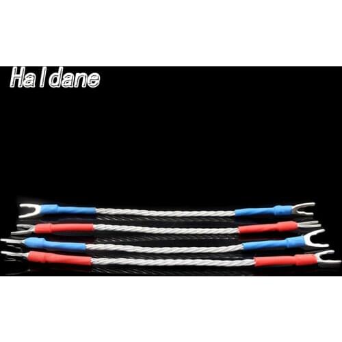 Haldane 4pcs/lot 7n Silvar Plated JUMPER LINKS Performance Speaker Cable Y Spade Plug Connector Bridge Cable Jumper Cable