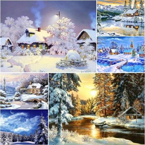 5D DIY Diamond Painting Winter Snow Scenery Rhinestone Picture Square Landscape Diamond Embroidery Mosaic Home Decoration Gifts