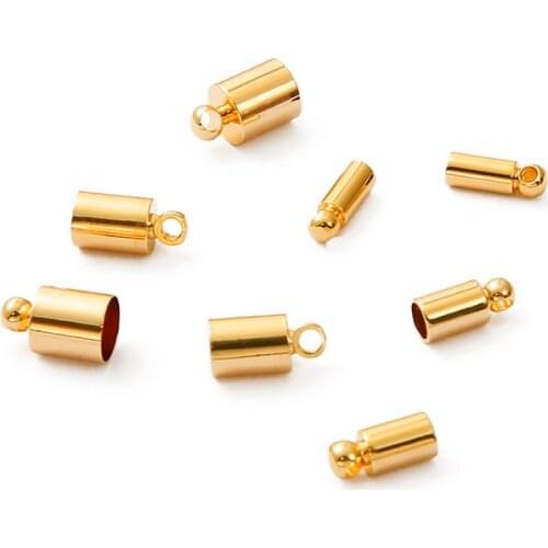4Pcs 3 4 5 6mm 18K Gold Plated Copper End Caps Crimp Leather Cord Wire Metal End Cap Crimps Clasps for Jewelry DIY Making