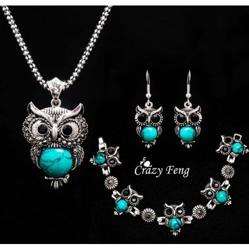 Tibetan Silver Women Jewelry Sets Pendant Necklace Earrings Bracelet Sets Bohemian Jewelry sets Free Shipping Jewelry Gift Women