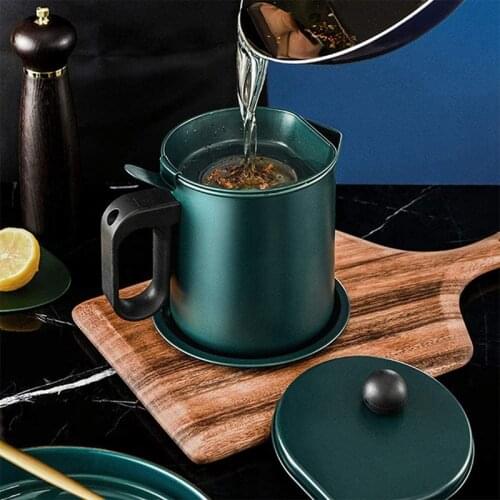 Hot Cooking Oil Container with Strainer,Oil Container Kitchen, Anti-Scald Handle and Anti-Slip Coasters