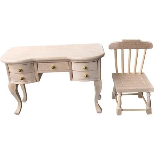 Dollhouse Wooden Chair Desk 1:12 Mini Dollhouse Accessory Miniature Furniture Realistic for Kids Children